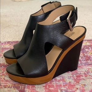 Michael Kors black and wood wedge heel